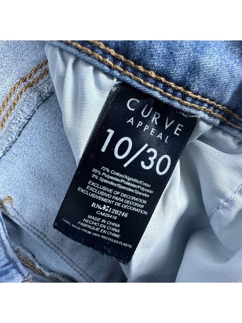 Curve Appeal Skinny Jeans High Rise Womens Size 10/30 Light Wash Stretch - Picture 5 of 11